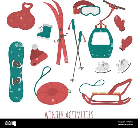 Set Of Sport Equipment For Winter Sport Activities Vector Illustration