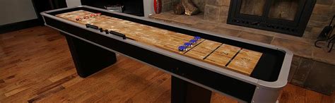 atomic 9 platinum shuffleboard table with poly coated playing surface for smooth