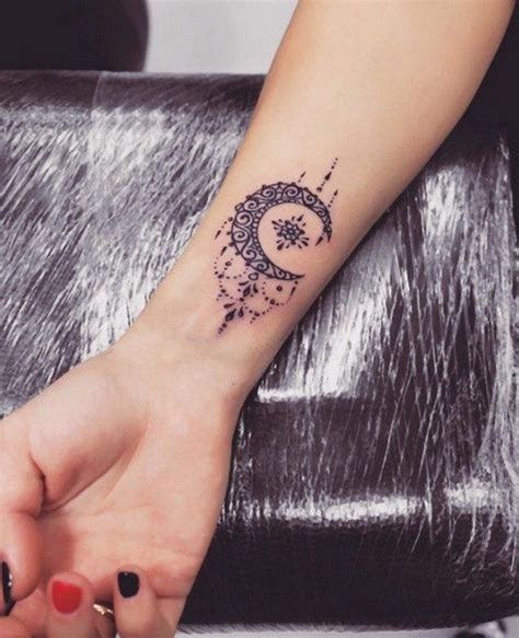Ornament Moon Tattoo On Wrist Wrist Tattoos For Guys Small Girl