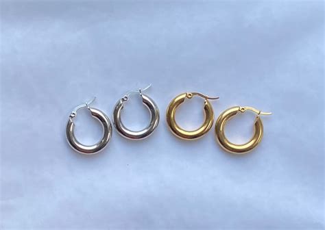 Chunky Silver And Gold Hoops Stainless Steel Hoops Etsy