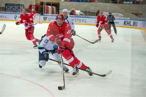 Leshchenko Vyacheslav 27 On The Hockey Game Spartak Vs Severstal Cherepovets Editorial Stock