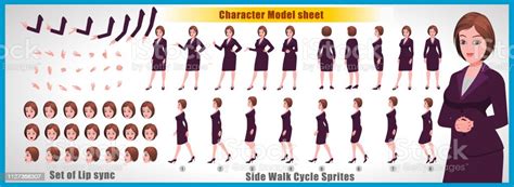Business Woman Character Model Sheet With Walk Cycle Animation Sprite