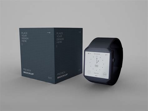 Premium Psd Smartwatch With Box Packaging Mockup