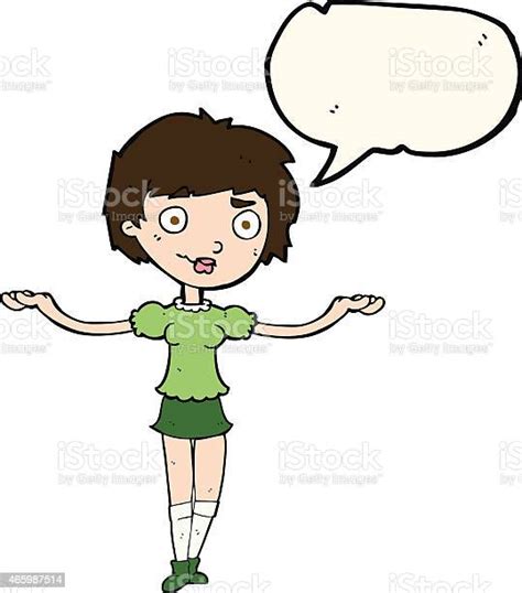 Cartoon Woman Spreading Arms With Speech Bubble Stock Illustration