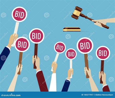 Auction Concept Hands Holding Paddle With Bid Stock Vector