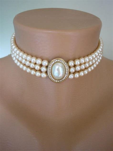 Pearl Choker Cream Pearls Great Gatsby Pearl And Rhinestone