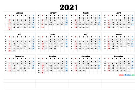 2021 Printable Yearly Calendar With Week Numbers 6 Templates