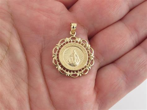 Real 14k Solid Yellow Gold Virgin Mary Charm Pendant Etsy Charm