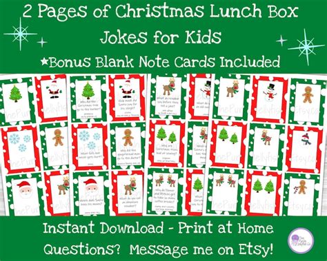 Christmas Lunch Box Jokes Lunch Box Notes For Kids Instant Download