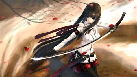 Black Haired Woman Holding Sword Illustration Hd Wallpaper Wallpaper