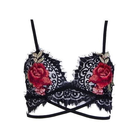 Sexy Lace Sheer Floral Lingeire Elastic Bandage Bra Rose Embroidery Bralette Crop Top Black