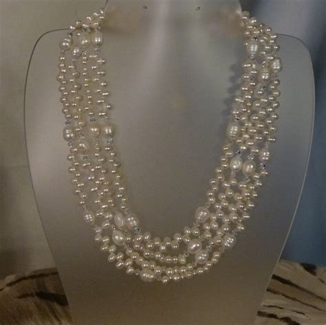 Freshwater Pearls And Swarovski Crystals Four Strand Necklace Etsy