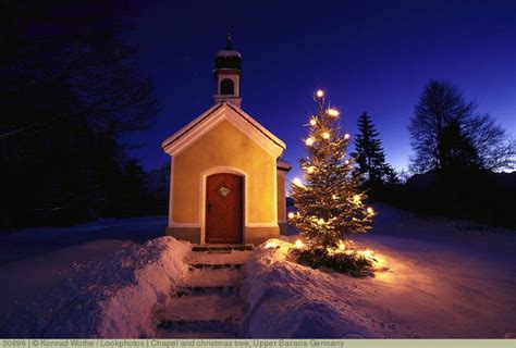 Chapel And Christmas Tree Upper Bavaria Germany Weihnachtlich Motive