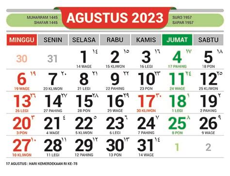 Kalender Agustus 2023 Lengkap Dengan Tanggal Merah Kalender Agustus