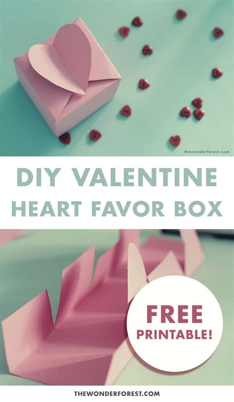 Diy Heart Favor Box Printable For Valentines Day Wonder Forest
