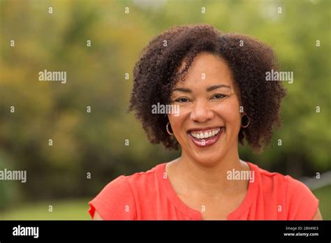 Confident Happy African American Woman Smiling Outside Stock Photo Alamy