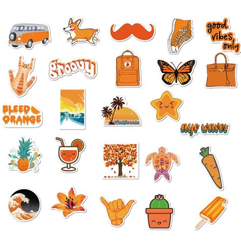 50pcs Cute Vsco Orange Stickers Vinyl Decals For Luggage Car