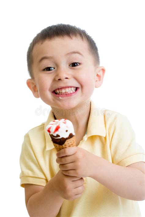 Happy Child Boy Eating Ice Cream Isolated Stock Image Image Of