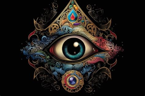Premium Ai Image Evil Eye Surrounded By Mystical Symbols And Colors Against Black Background