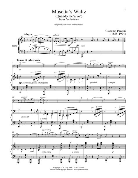Quando Men Vo Sheet Music Giacomo Puccini Cello And Piano