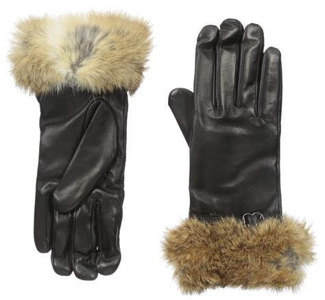 Buy Rudsak Womens Nahla Leather Gloves With Rabbit Fur Trim Black