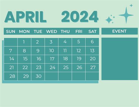 Blank April 2024 Calendar In Eps Illustrator  Word Svg