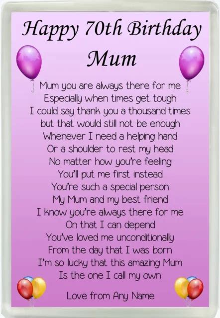 Personalised Happy 70th Birthday Mum Poem Jumbo Fridge Magnet Birthday