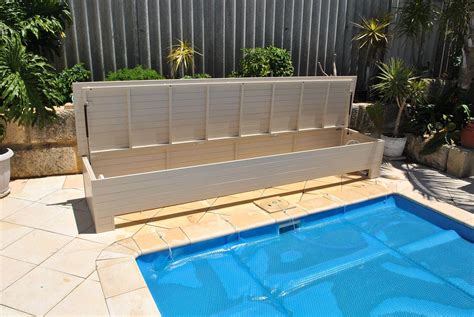 Pool storage boxes | demak outdoor timber & hardware. 10 Charming DIY Outdoor Storage Ideas | Pool cover, Pool cover roller, Backyard pool