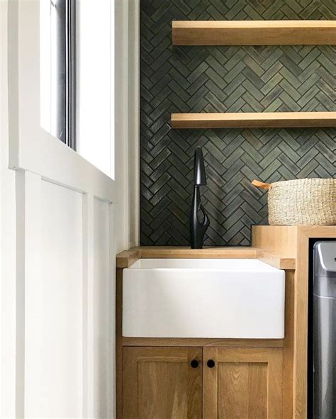 You can find more information about our crackle glazes here. dark forest green herringbone tile | Green tile bathroom ...