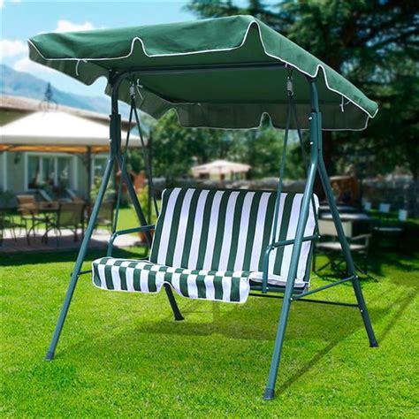 2 Seater Green Outdoor Patio Garden Swing Cushioned Canopy Furniture