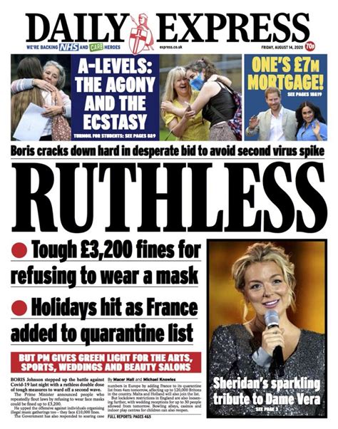 Daily Express Front Page 14th Of August 2020 Tomorrows Papers Today