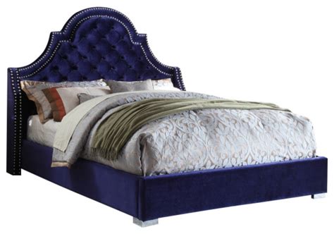 Meridian Furniture Madison Navy Velvet Queen Bed The Classy Home