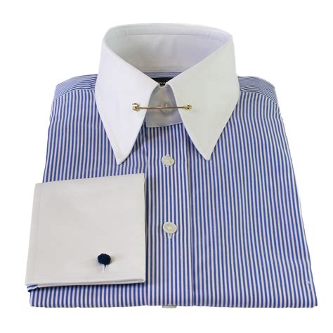 Mid Blue Bengal Stripe Slim Fit Pin Collar Shirt With White Collar And