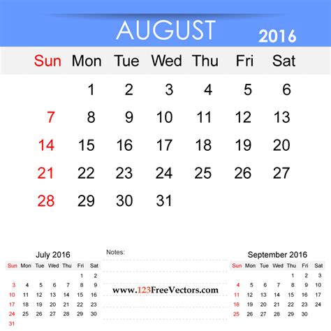 August 2016 Calendar Printable