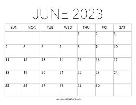 Printable June 2023 Calendar Calendar Options