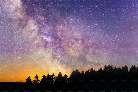 Milky Way Over Forest Stock Photos Motion Array