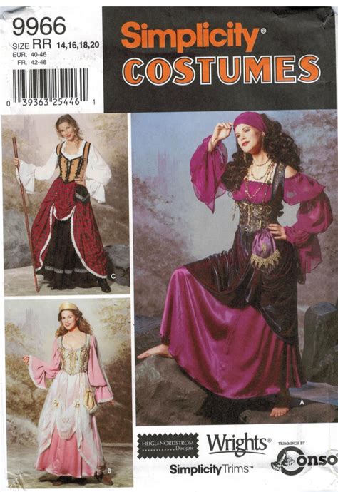 Simplicity Pattern 9966 Renaissance Costume Gypsy Princess Peasant Sizes 14 Through 20 Designer