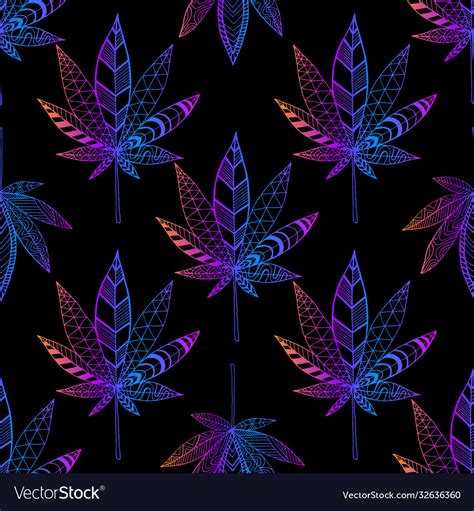 Motley Hallucinogenic Trippy Cannabis Leaves Vector Image