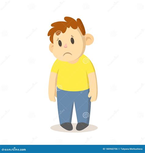 Sad Unhappy Boy Standing Flat Vector Illustration Isolated On White