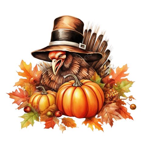 Happy Thanksgiving Roasted Turkey Pumpkins Hat Acorn Foliage