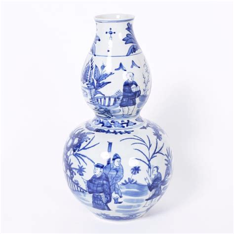 Pair Of Chinese Blue And White Porcelain Double Gourd Vases At 1stdibs