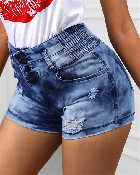 Distressed High Waist Denim Shorts Online Discover Hottest Trend Fashion At
