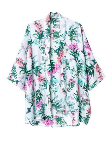Flower Print Collarless 34 Sleeves Kimono In Colormix Zaful 2023