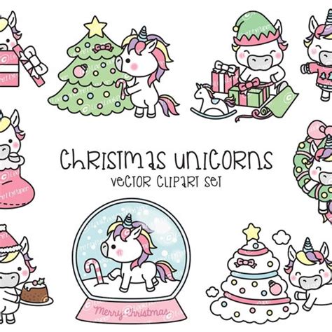 Premium Vector Clipart Kawaii Unicorns Cute Unicorns Etsy