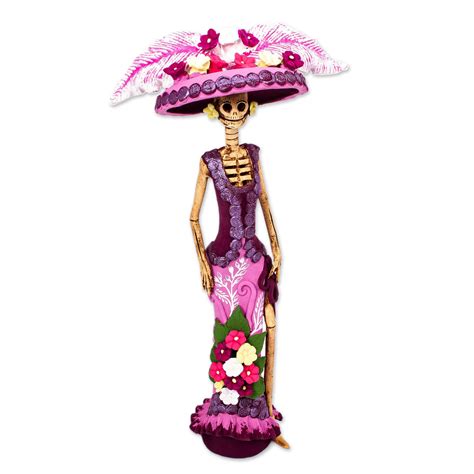 Unicef Market Hand Crafted Ceramic Catrina Sculpture La Catrina Violeta