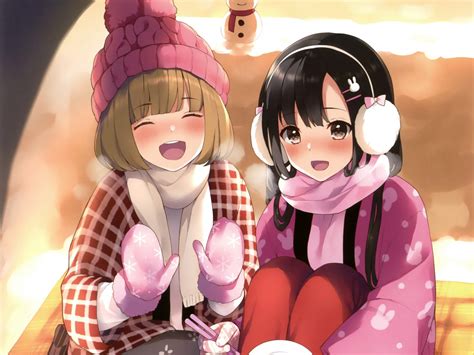 Download 1400x1050 Wallpaper Winter Cute Anime Girls