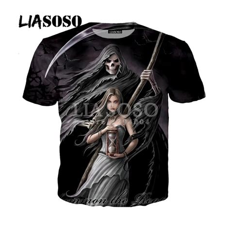 Liasoso Punk Skull Punisher Grim Reaper Women T Shirts 3d Print Female