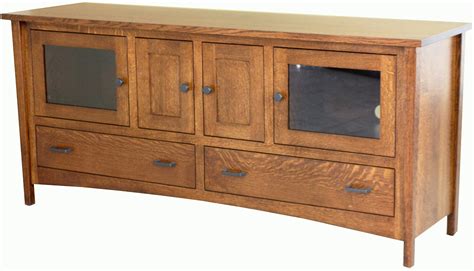 Equipped with a tempered glass base. Arts and Crafts TV Stand with Doors | Arts and Crafts TV Stand