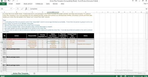 Action Plan Excel Template Software Engineering
