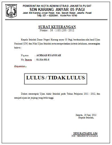 Contoh Surat Kelulusan Smp